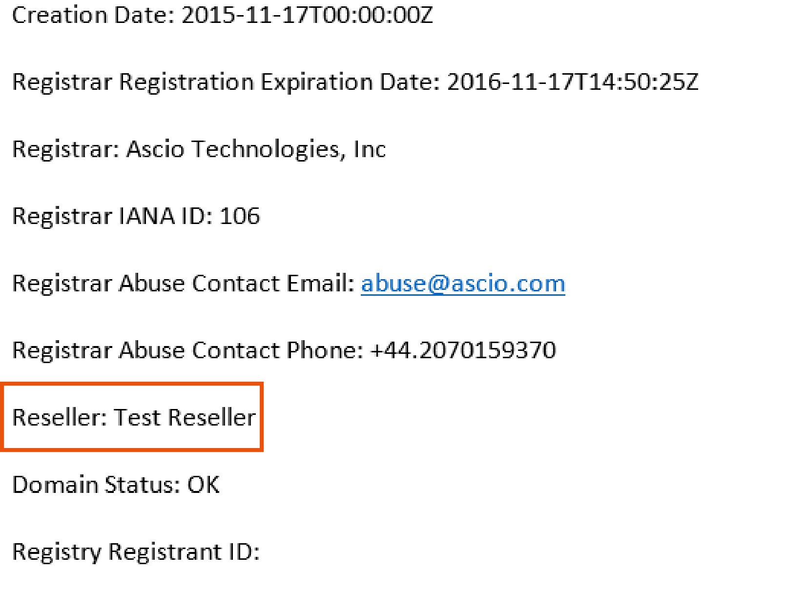 Screenshot of whois details